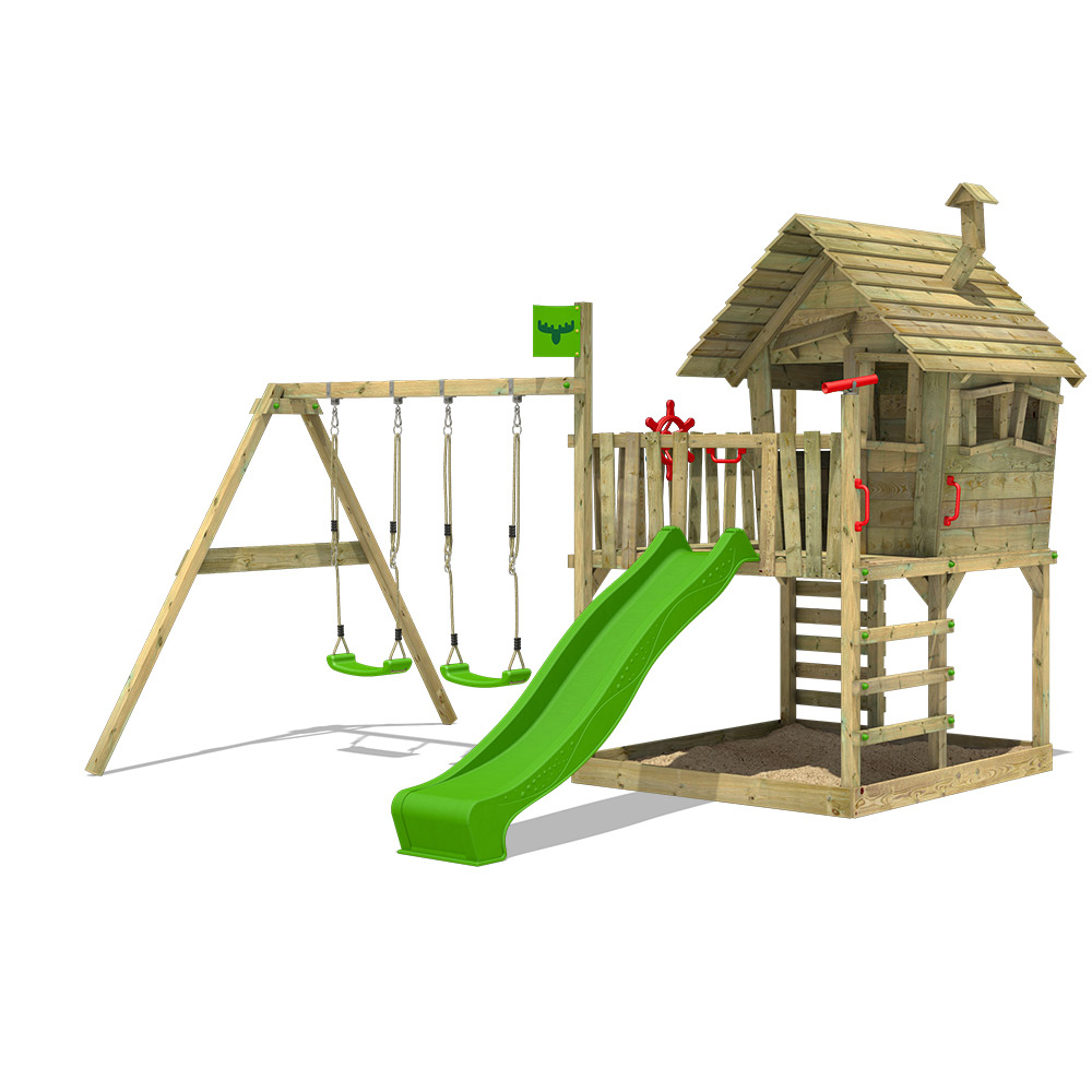 Swing set shop with tree house