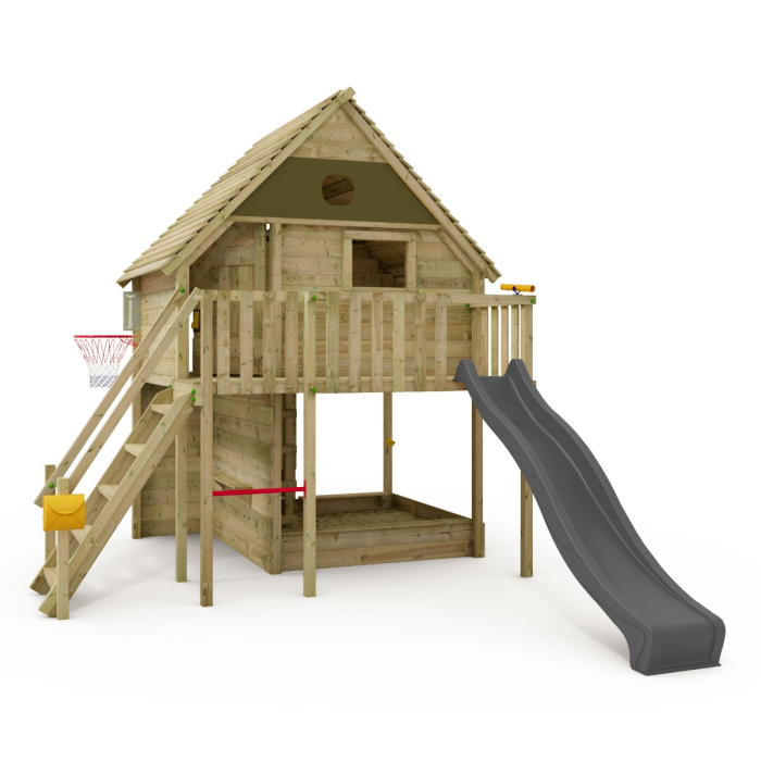 Kids tower playhouse with slide and swing | Fatmoose.co.uk
