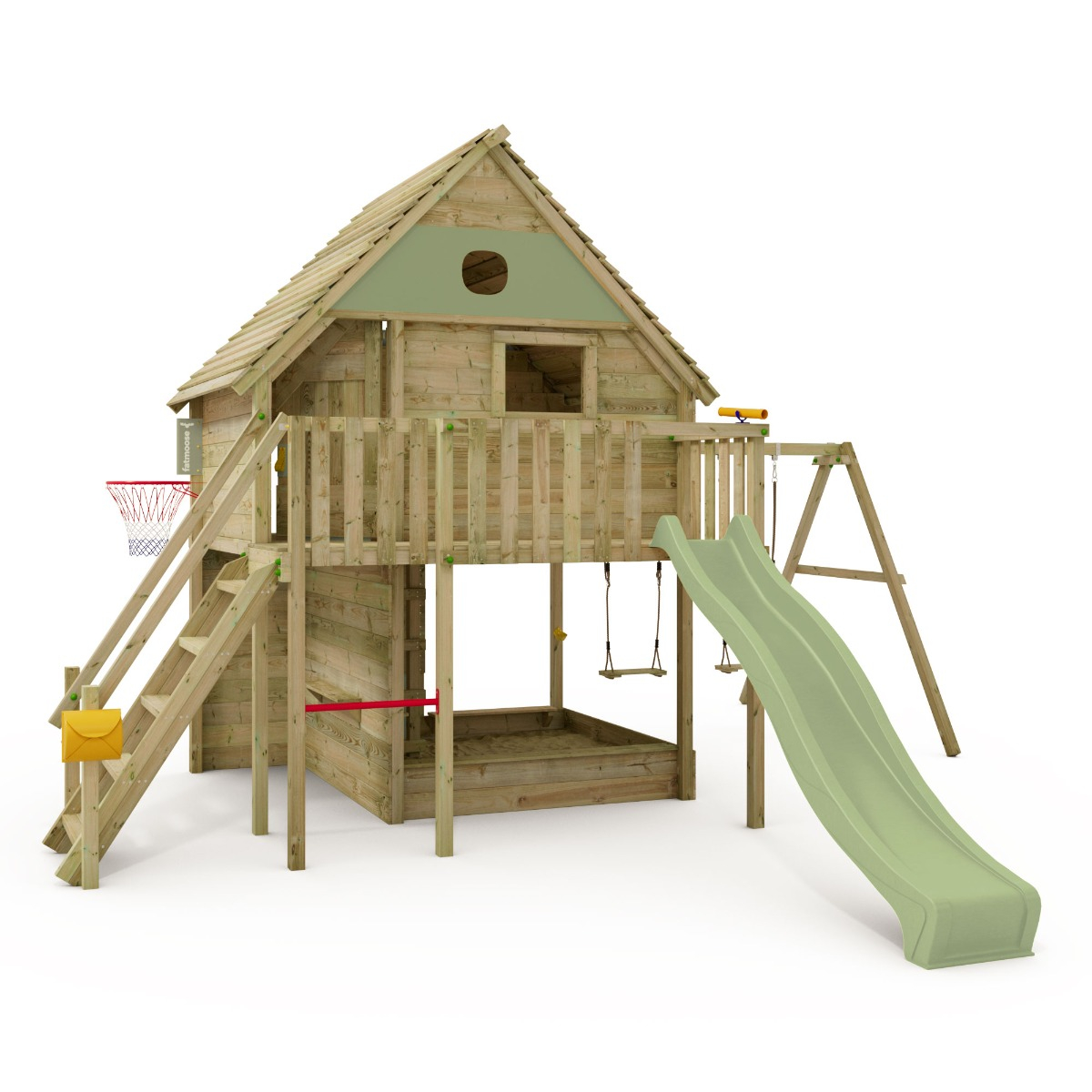 Kids tower playhouse with slide and swing | Fatmoose.co.uk